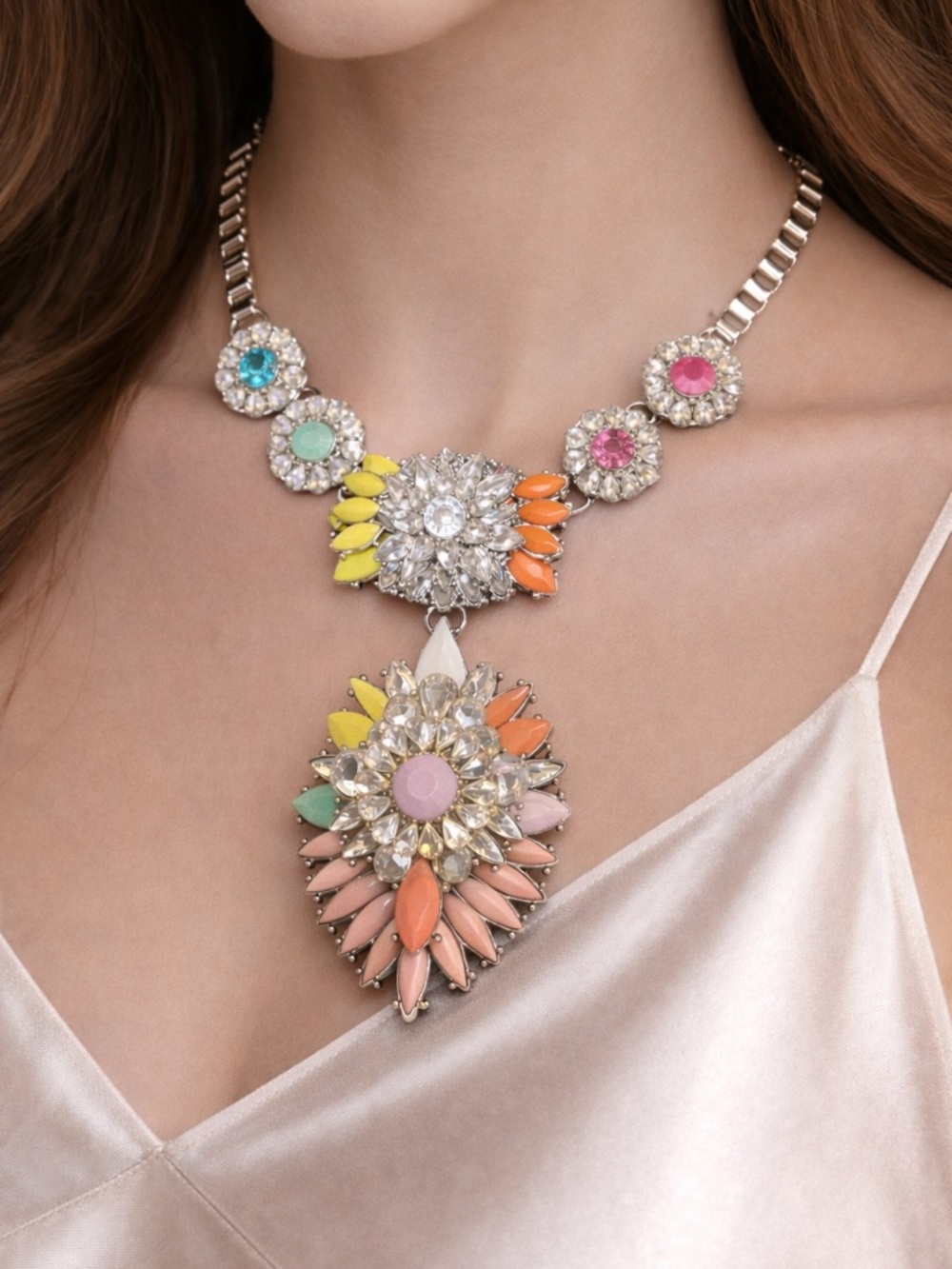 Statement Multicolor Crystal Pendant Necklace - Women Jewelry